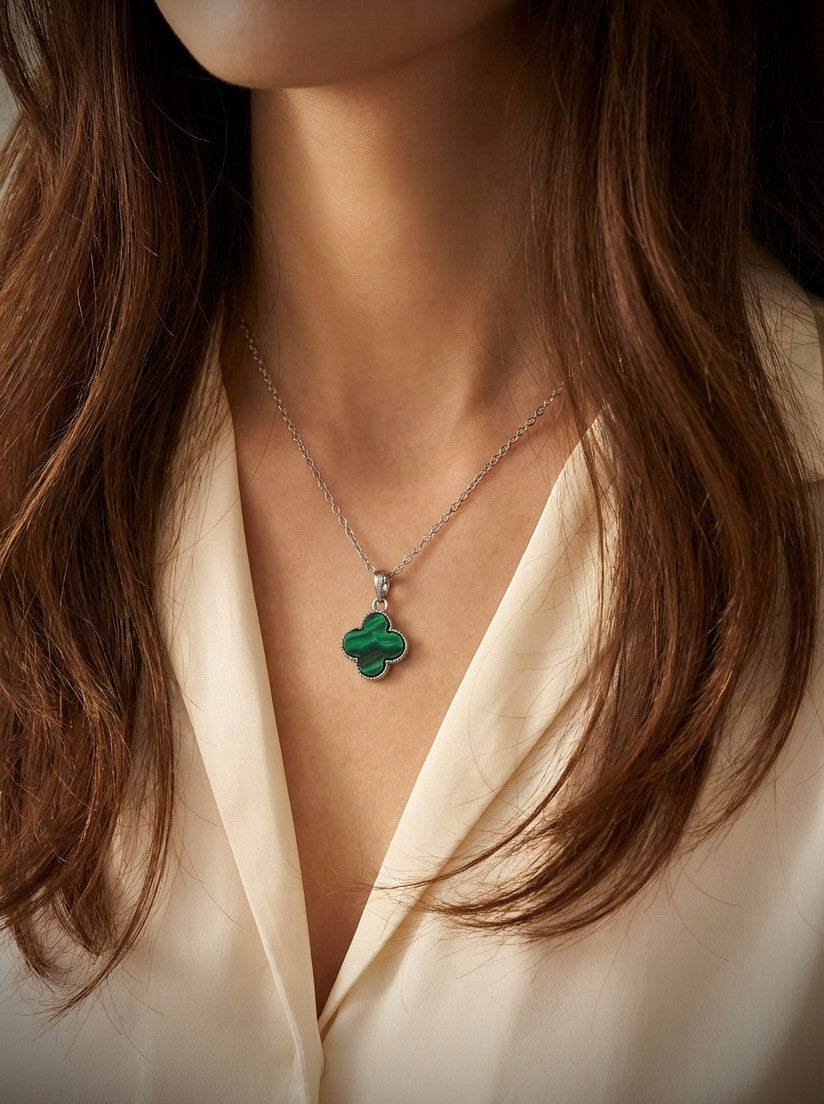 Paua shell green Clover shape necklace