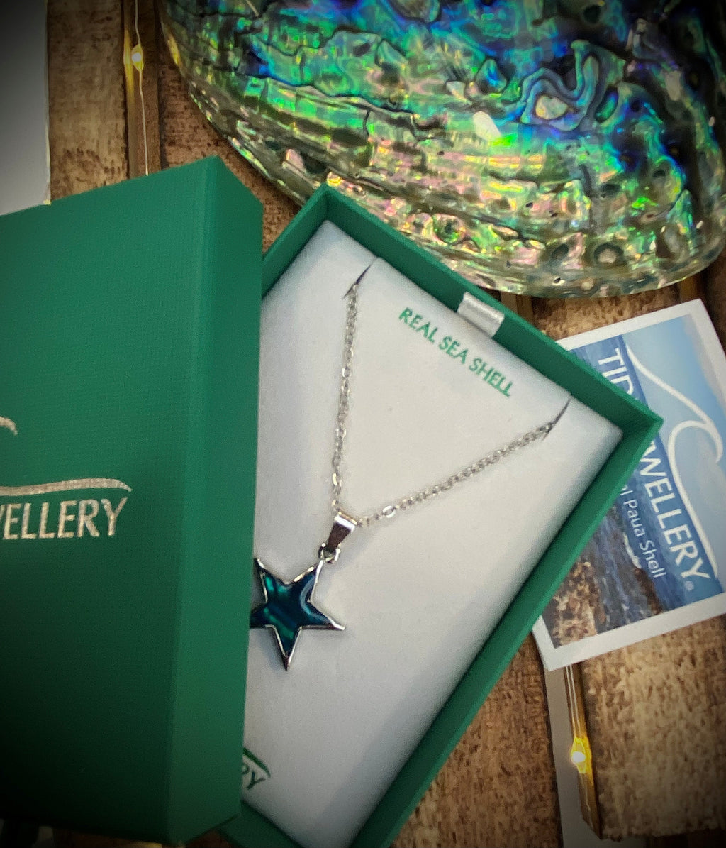 Paua Shell Blue star necklace