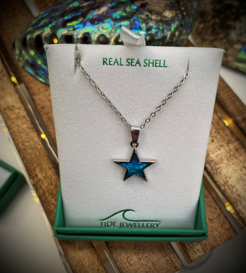 Paua Shell Blue star necklace
