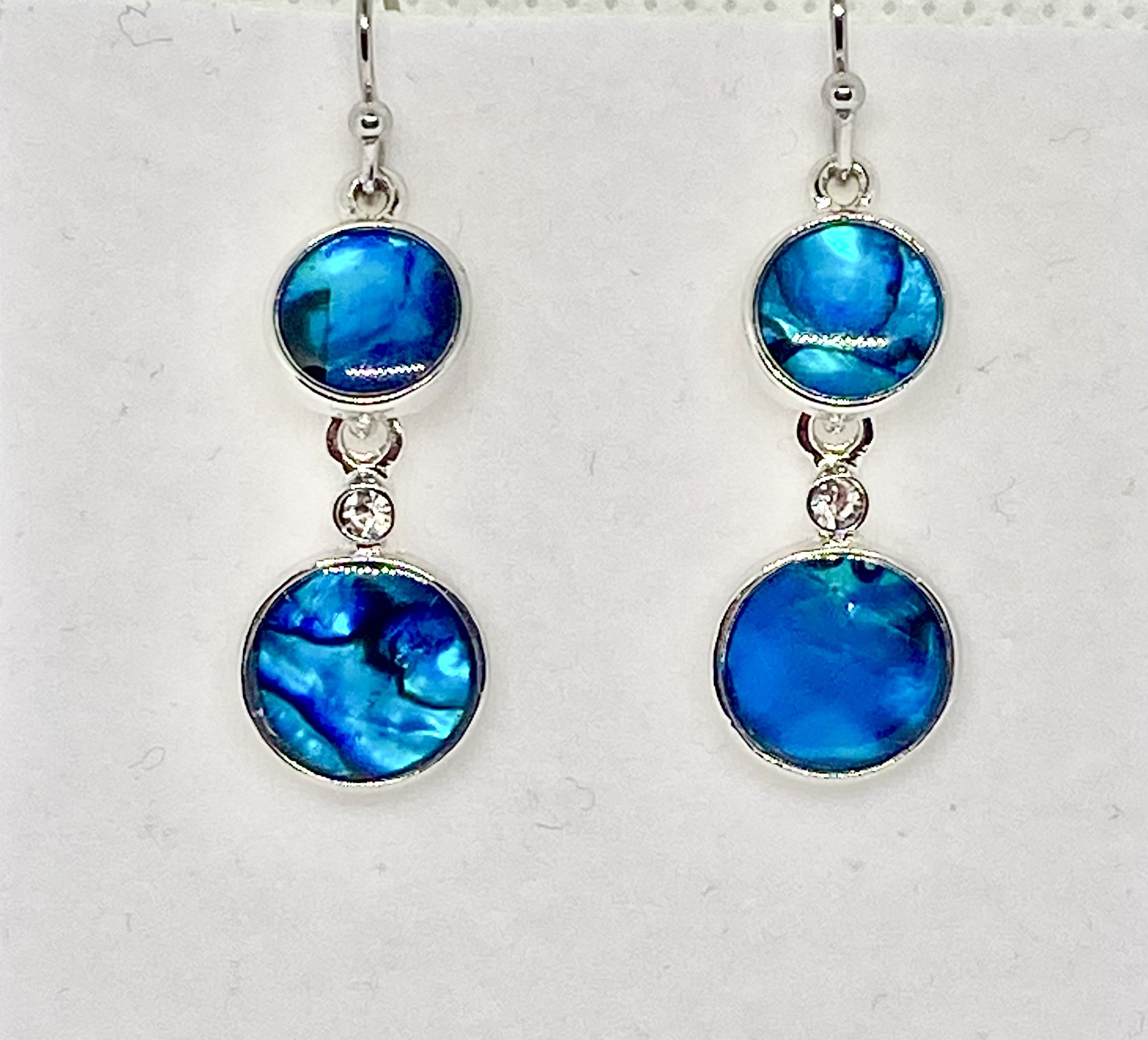 Blue Paua Shell Double Drop Earrings