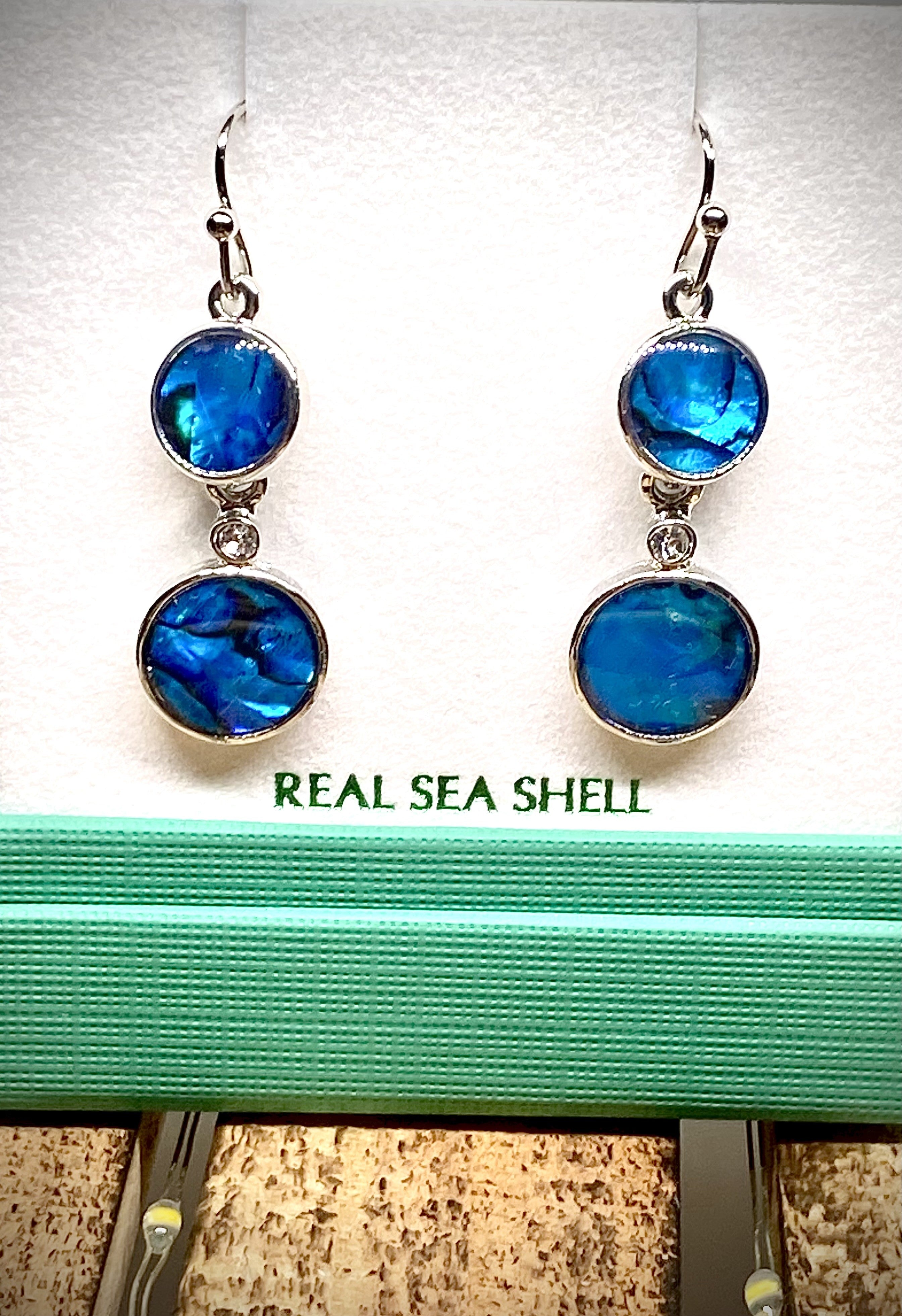 Blue Paua Shell Double Drop Earrings