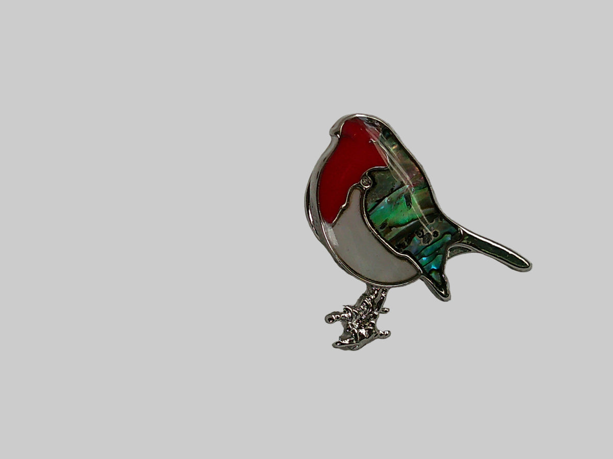 Robin Pin Badge with Paua & Mother of Pearl Shell