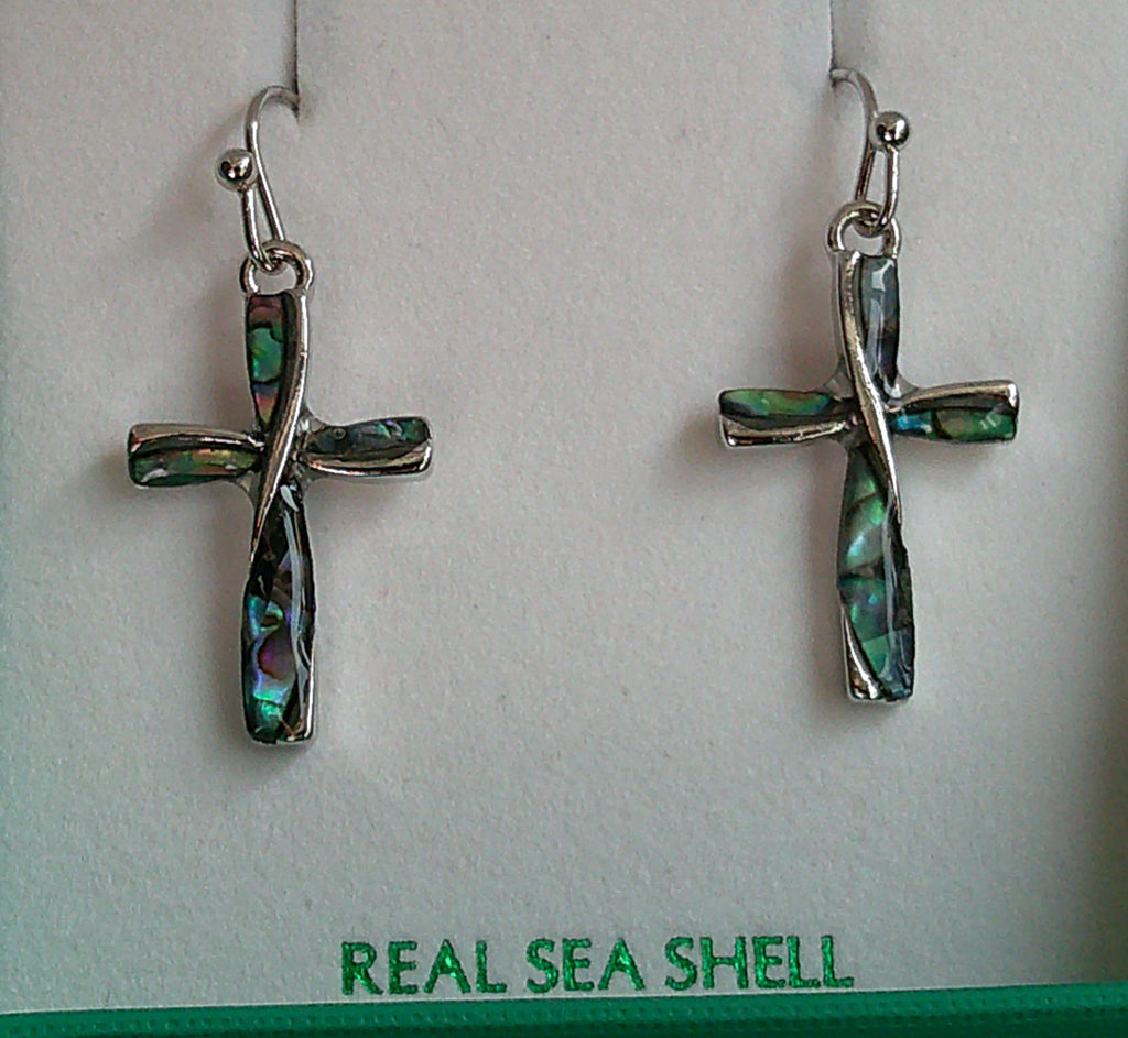 Paua Shell Cross Hook Earrings