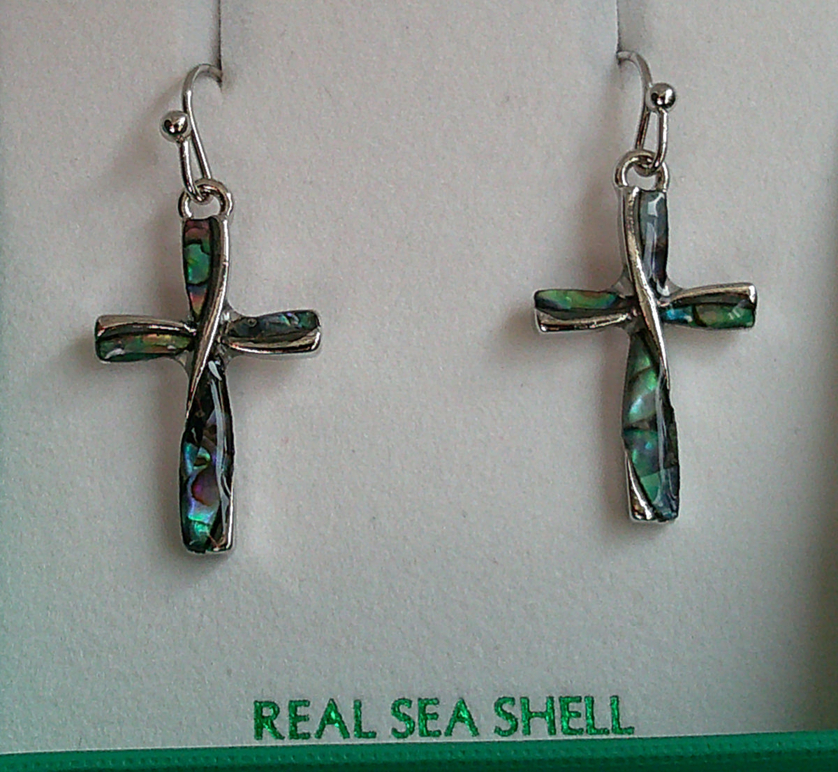 Paua Shell Cross Hook Earrings
