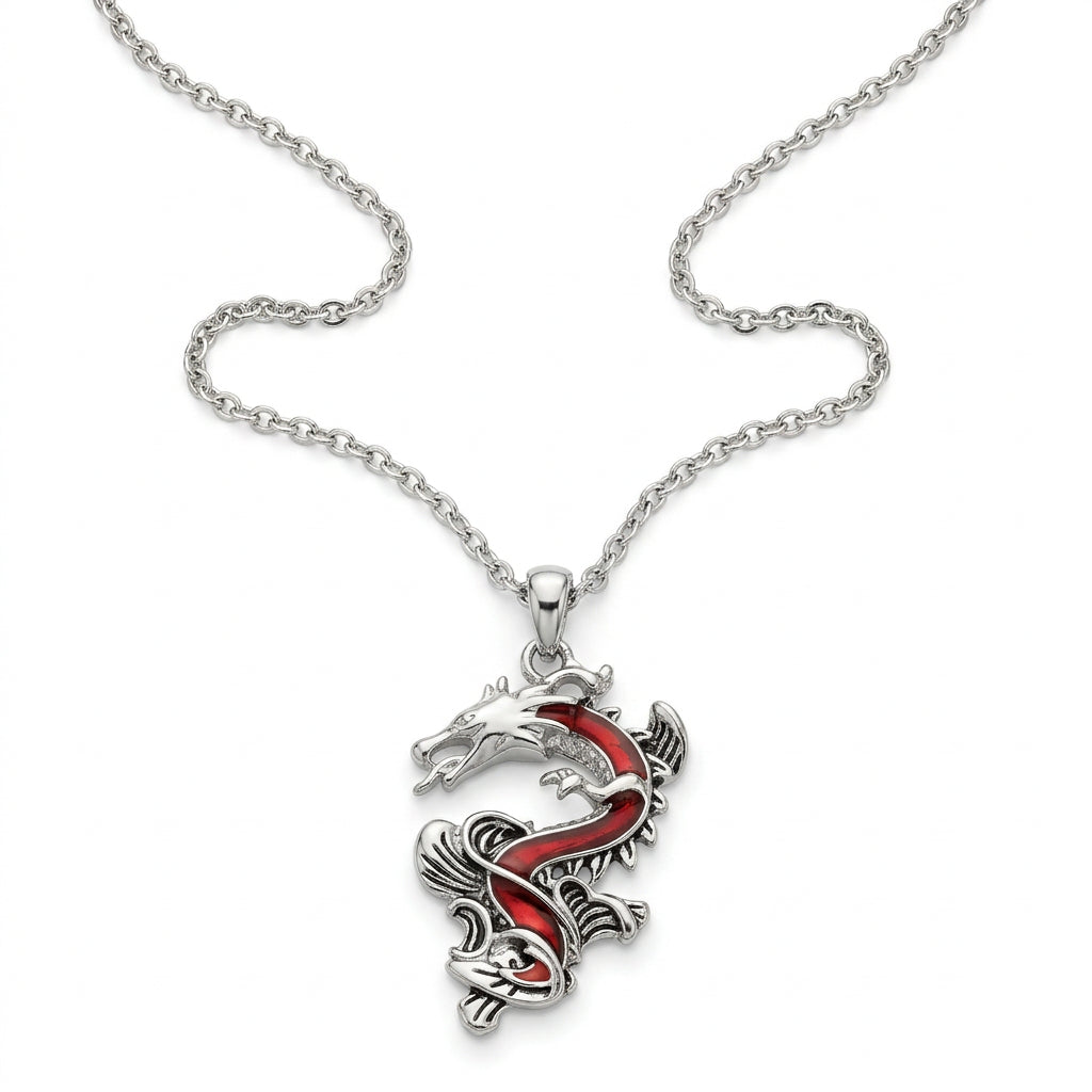 Chinese Dragon Necklace with Red Paua Shell