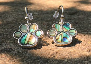 Paua shell paw print earrings