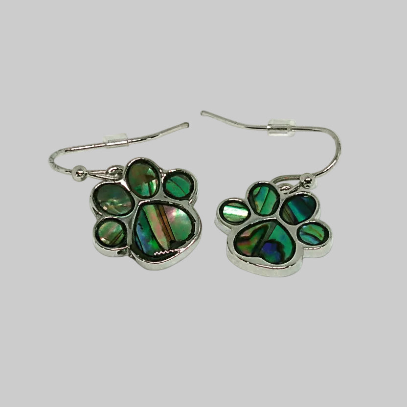 Paua shell paw print earrings