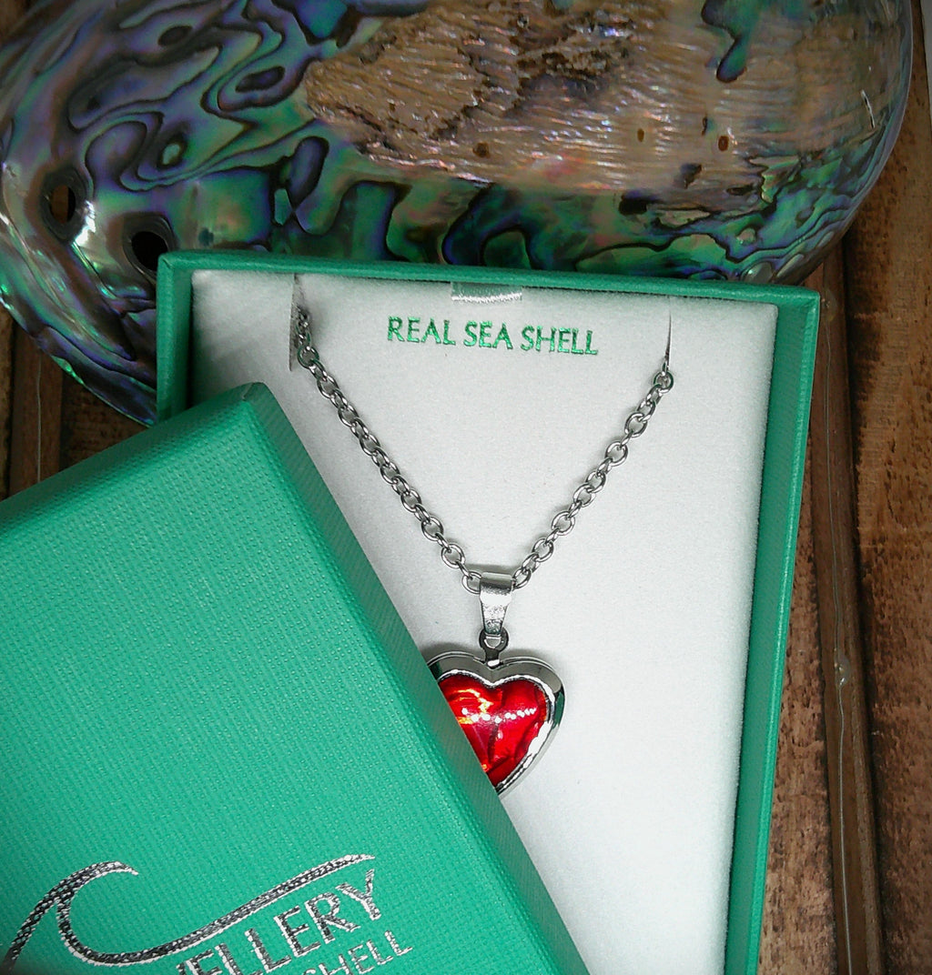 Paua shell red heart locket