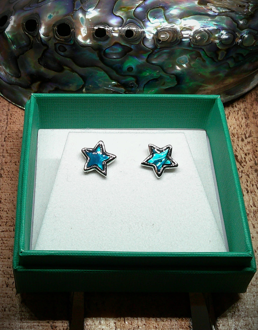 Paua shell blue star stud earrings