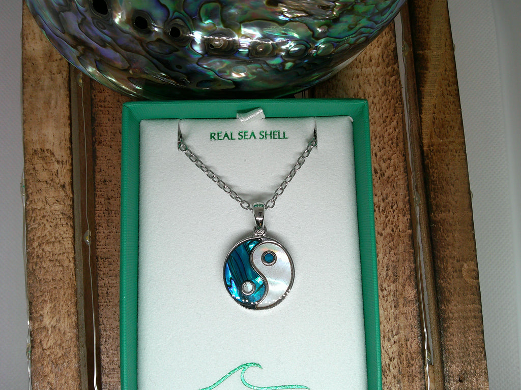Paua shell yin yang necklace