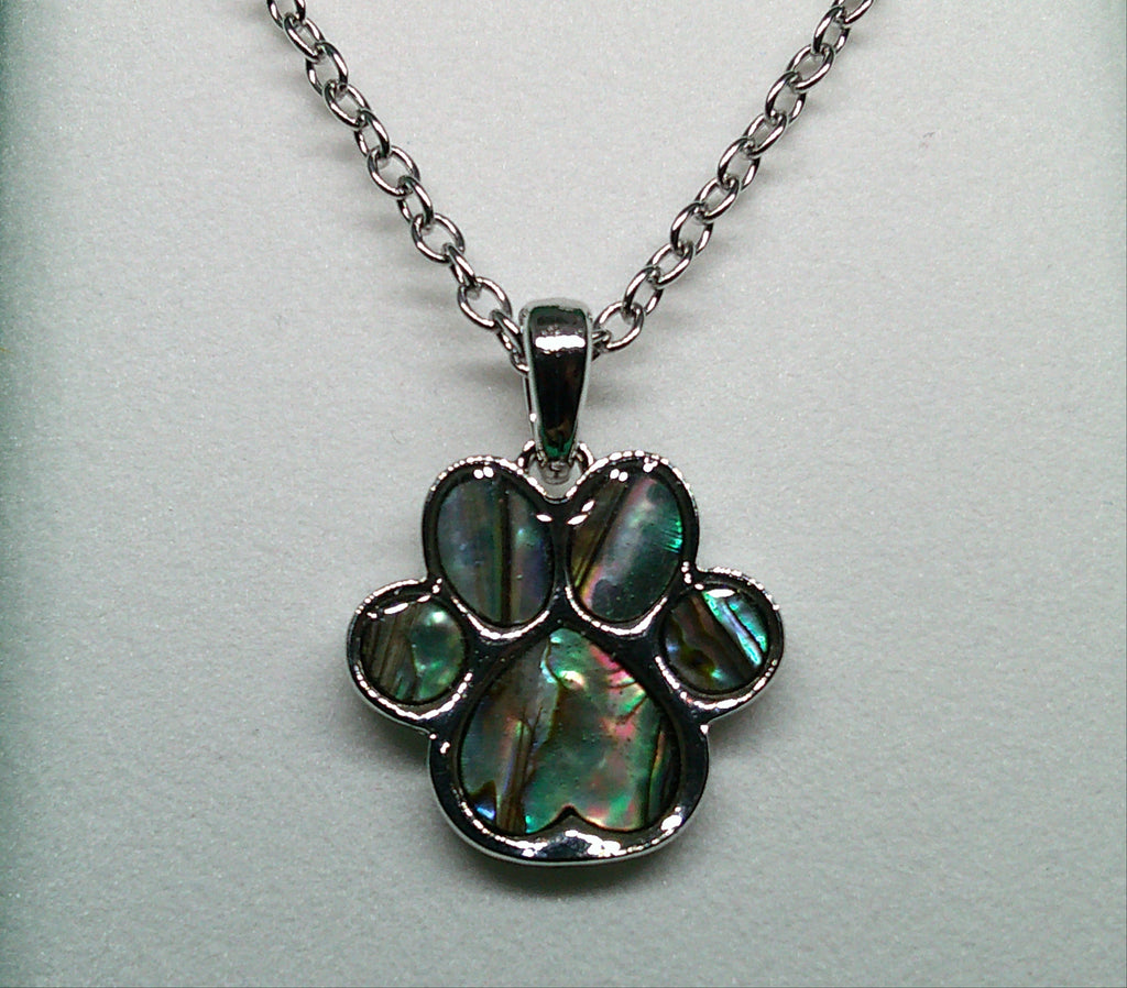 Paua shell pawprint necklace