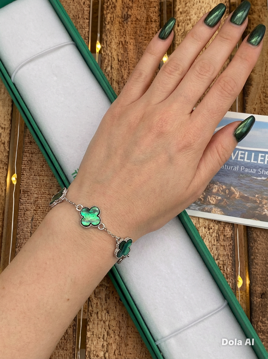 Paua shell green Clover shape bracelet