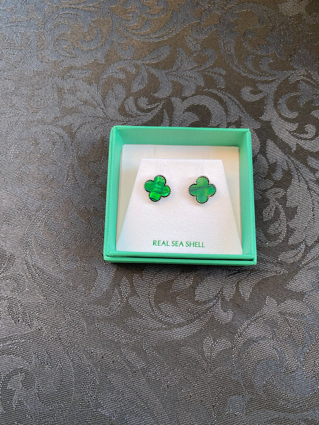 Paua shell green Clover shape stud earrings