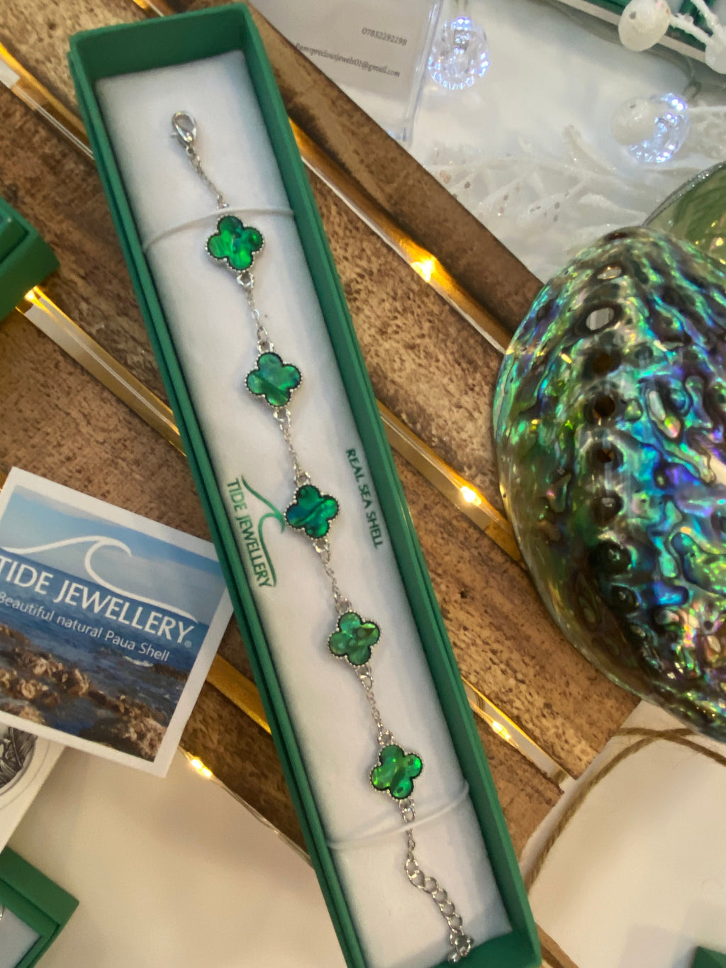 Paua shell green Clover shape bracelet