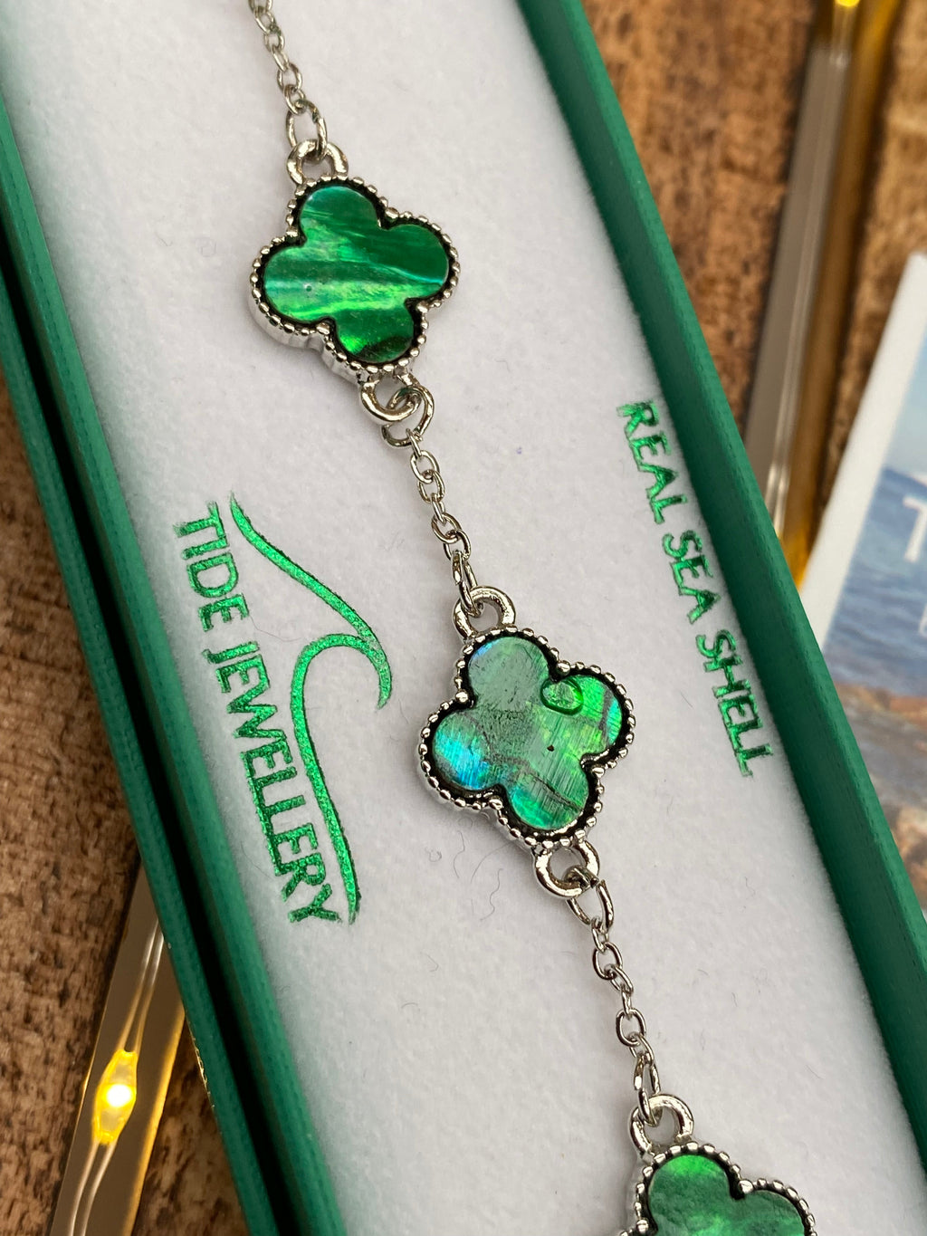 Paua shell green Clover shape bracelet