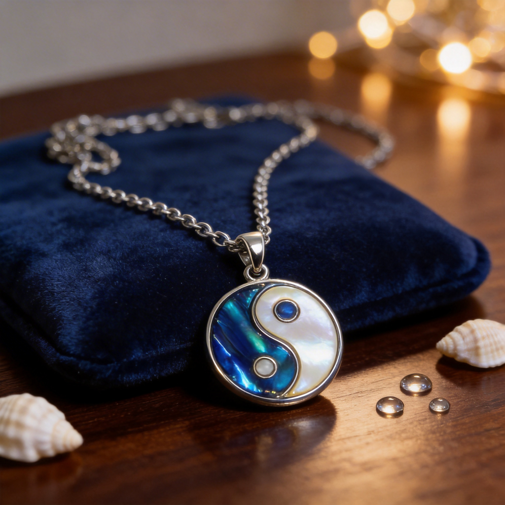 Paua shell yin yang necklace