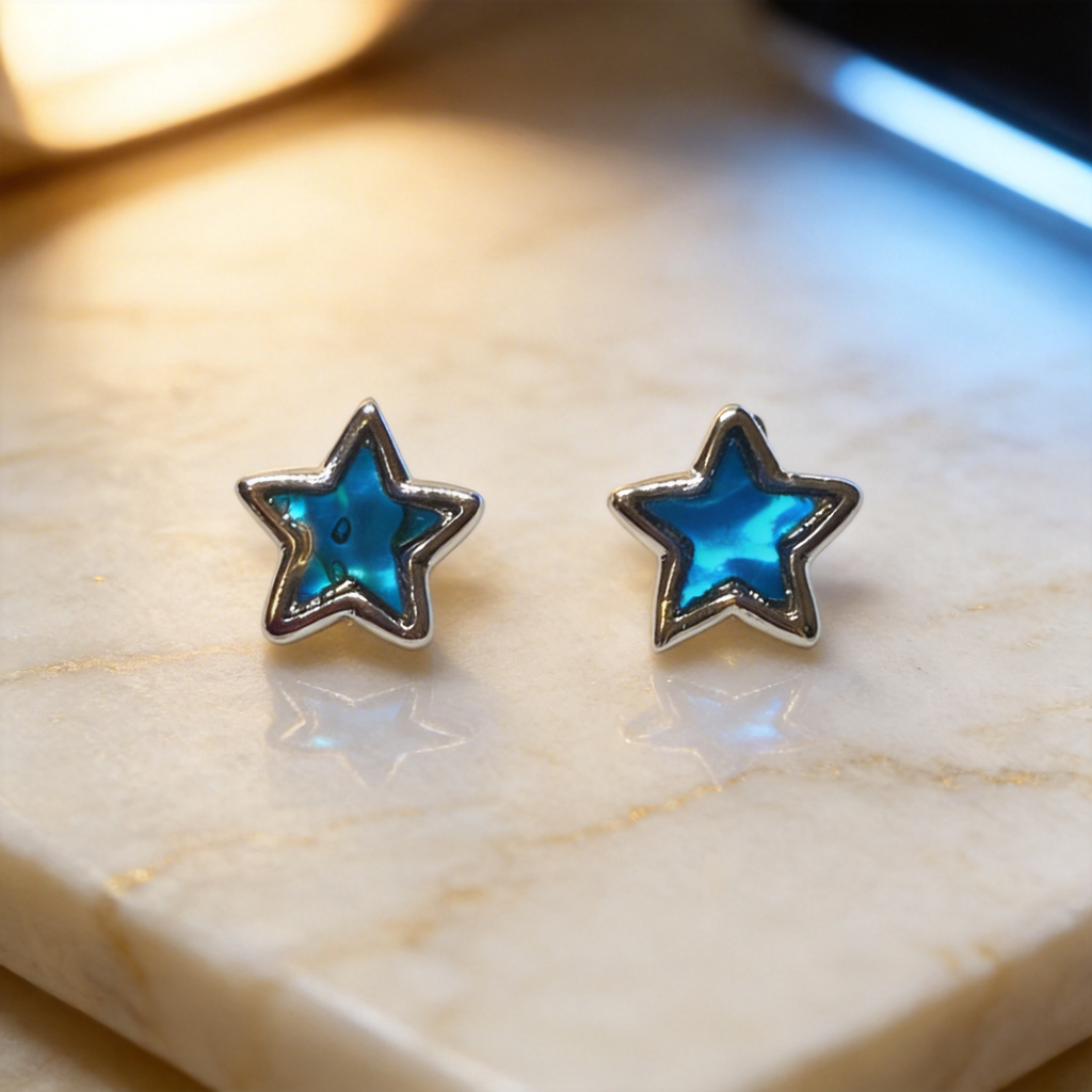 Paua shell blue star stud earrings