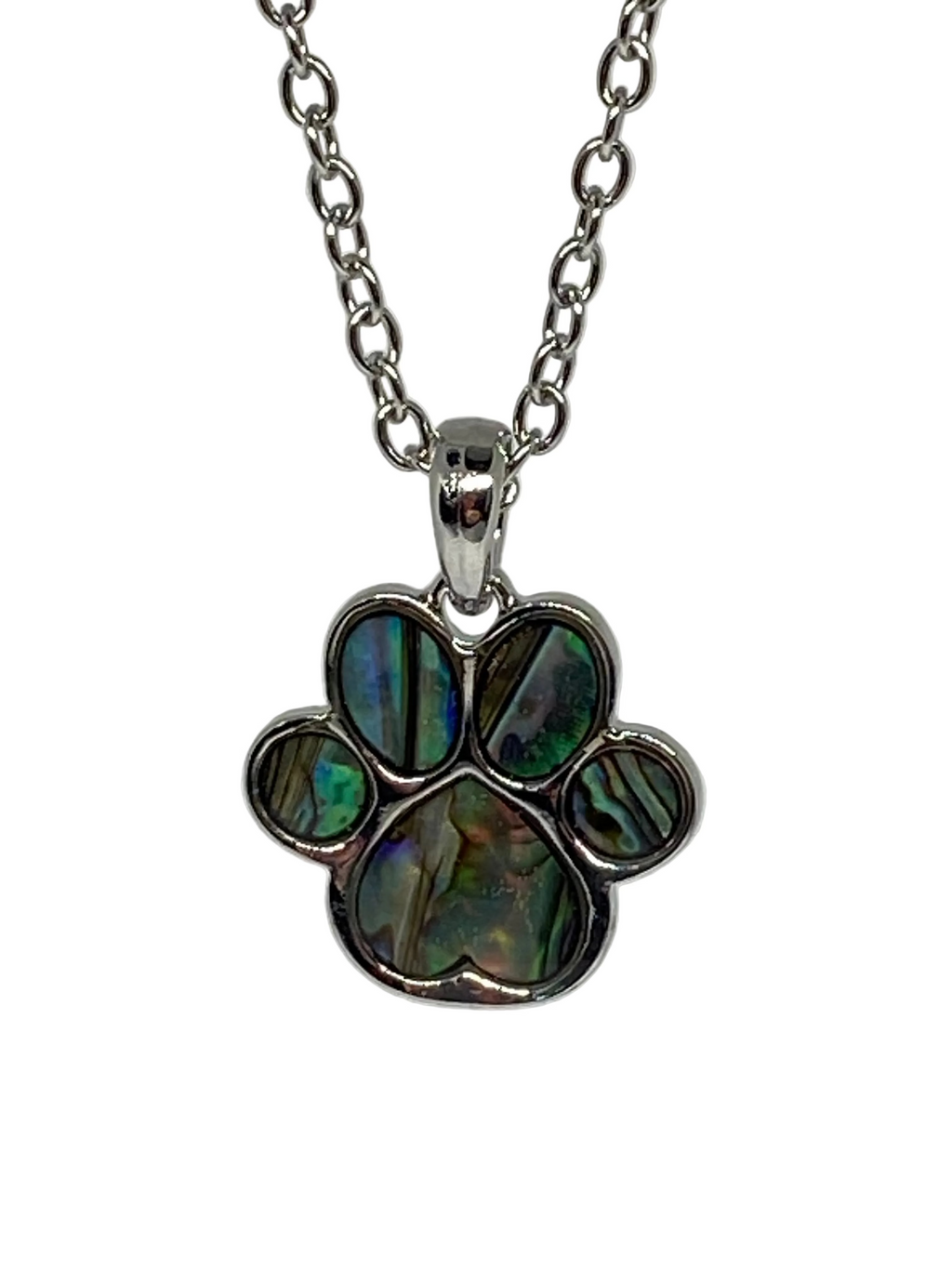 Paua shell pawprint necklace