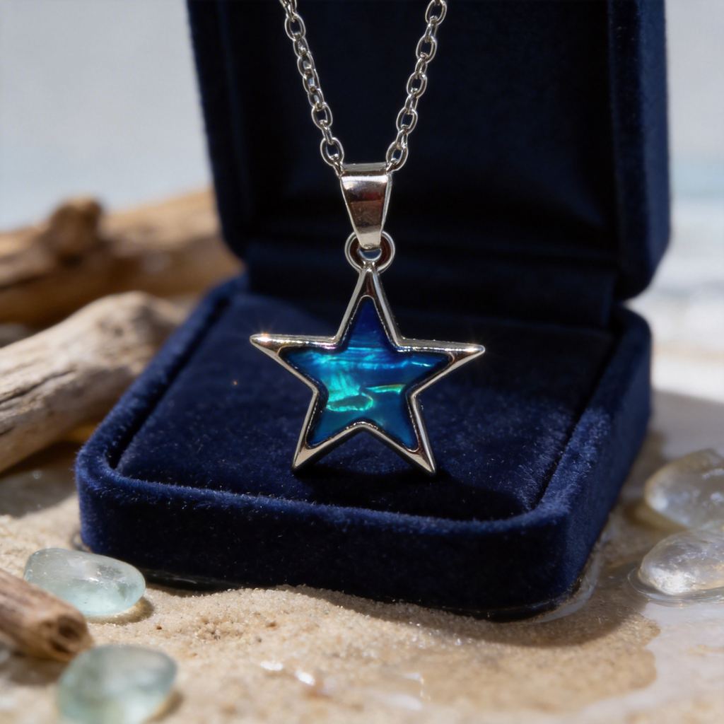 Paua Shell Blue star necklace