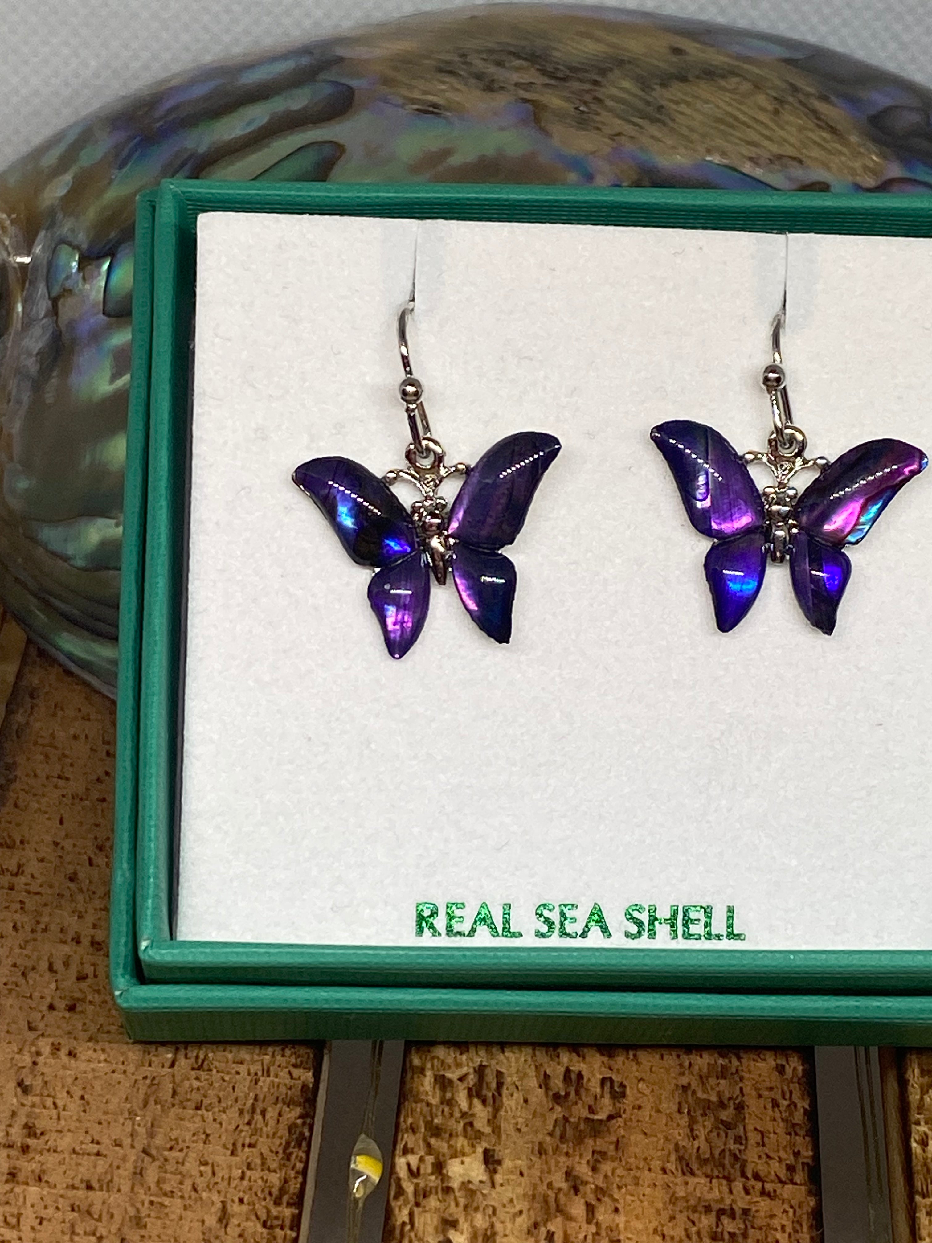 Paua shell Purple Butterfly Earrings