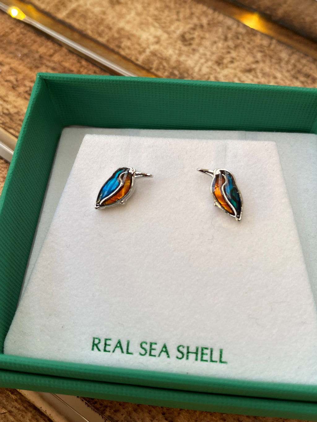 Paua shell Kingfisher stud earrings