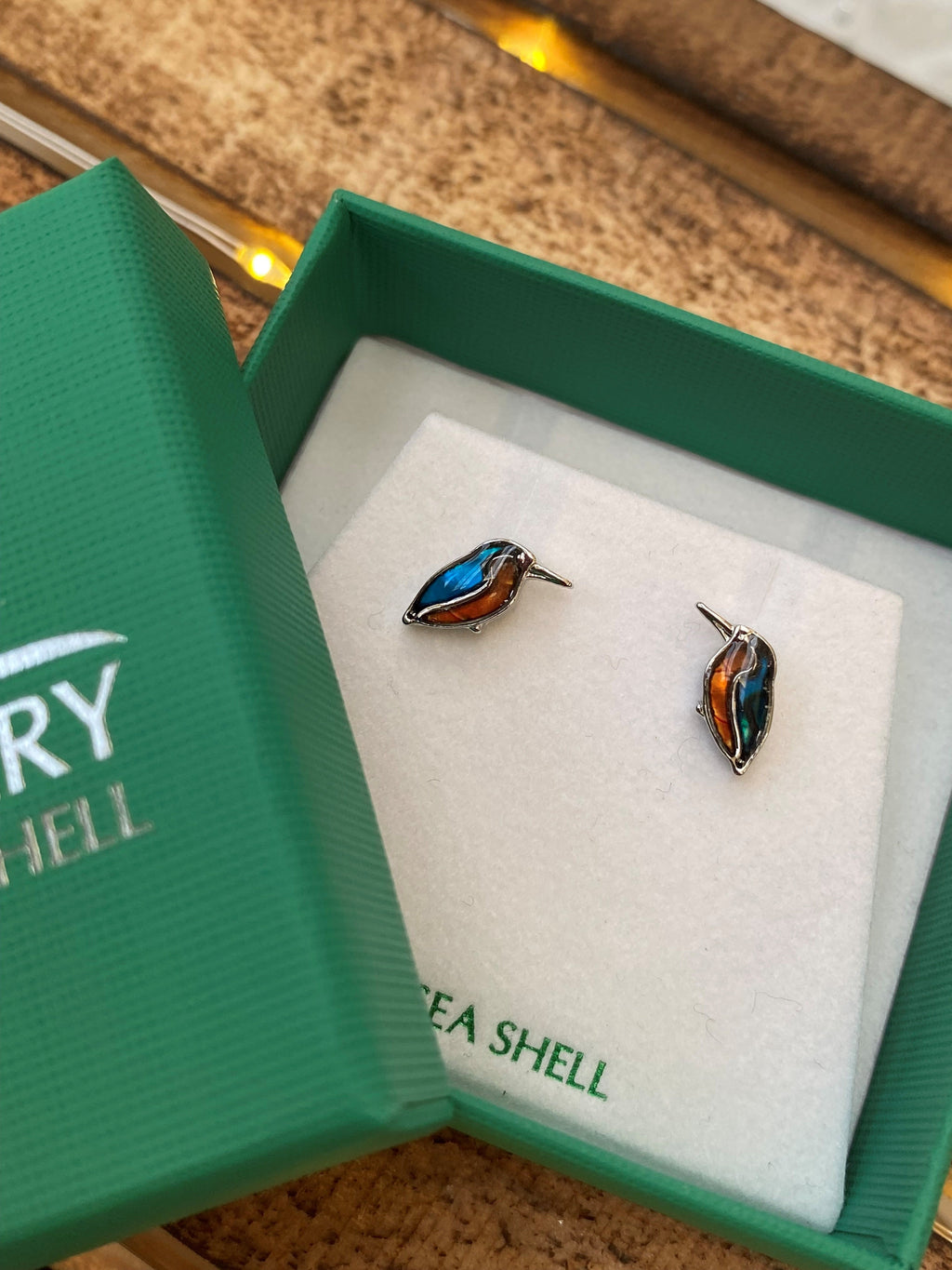 Paua shell Kingfisher stud earrings