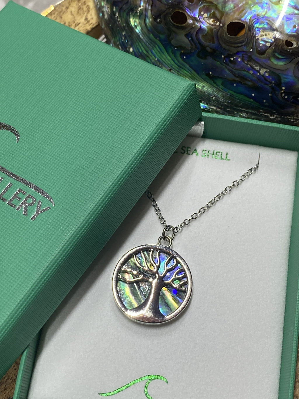 Paua shell Tree of life necklace