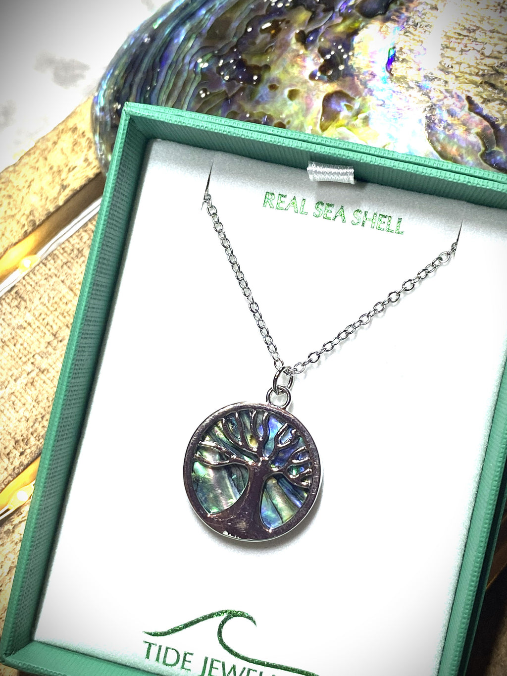 Paua shell Tree of life necklace