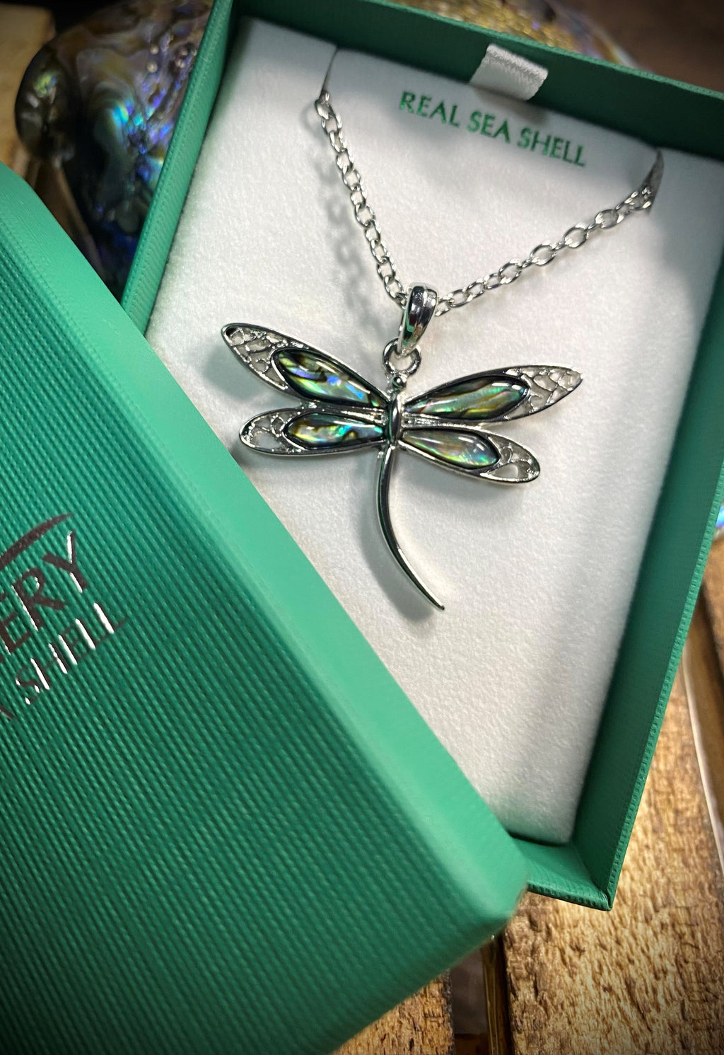 Paua shell Filigree Dragonfly necklace