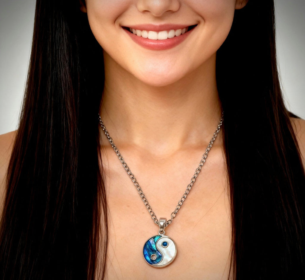 Paua shell yin yang necklace