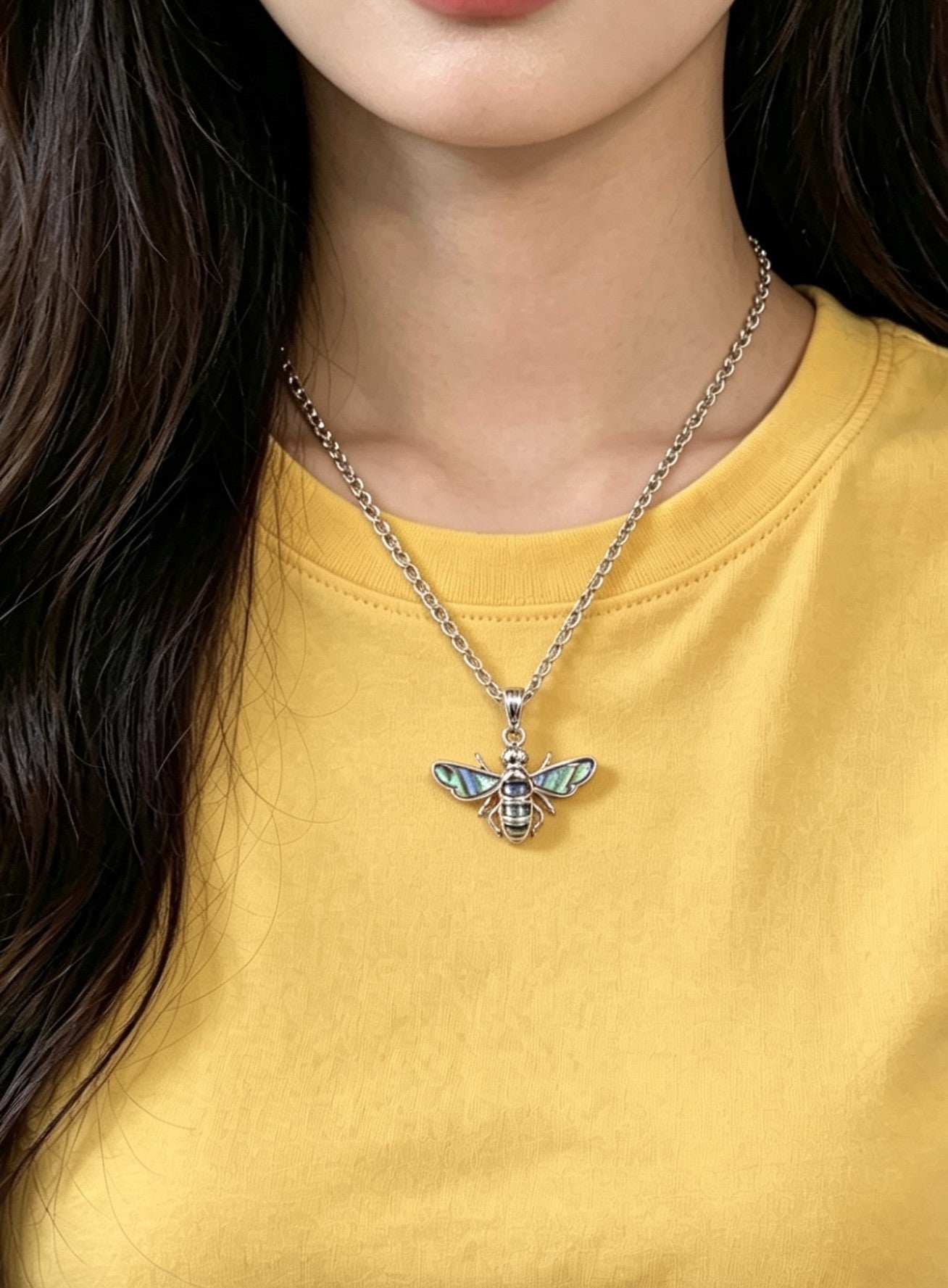 Paua Shell Bee Pendant Necklace
