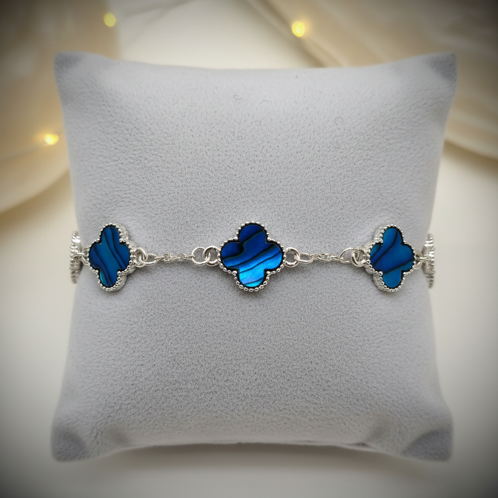 Blue Clover Bracelet on Velvet