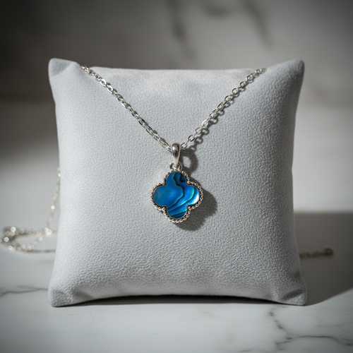 Blue Clover Necklace on Velvet