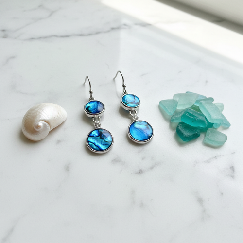 Blue Paua Shell Drop Earrings Lifestyle