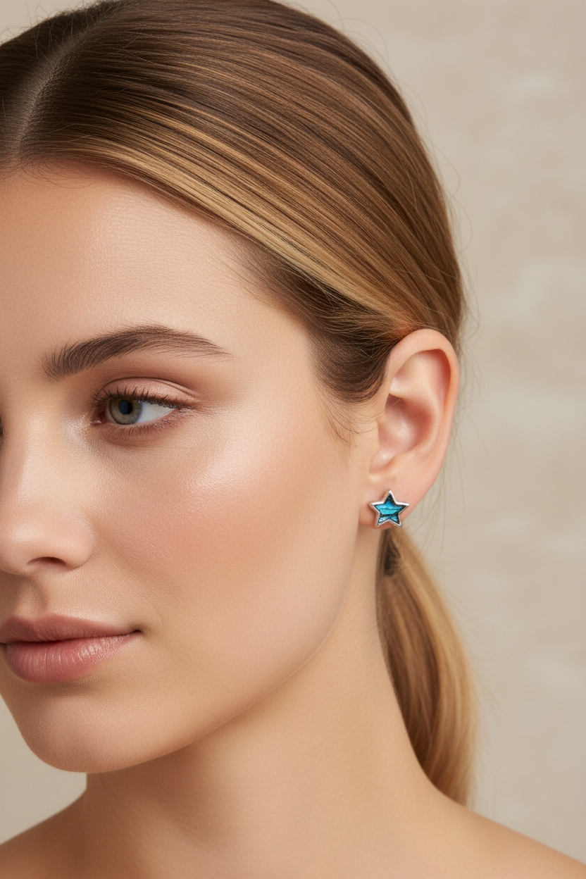 Blue Star Earrings Worn