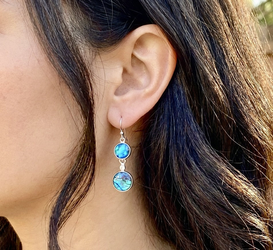 Blue Paua Shell Double Drop Earrings