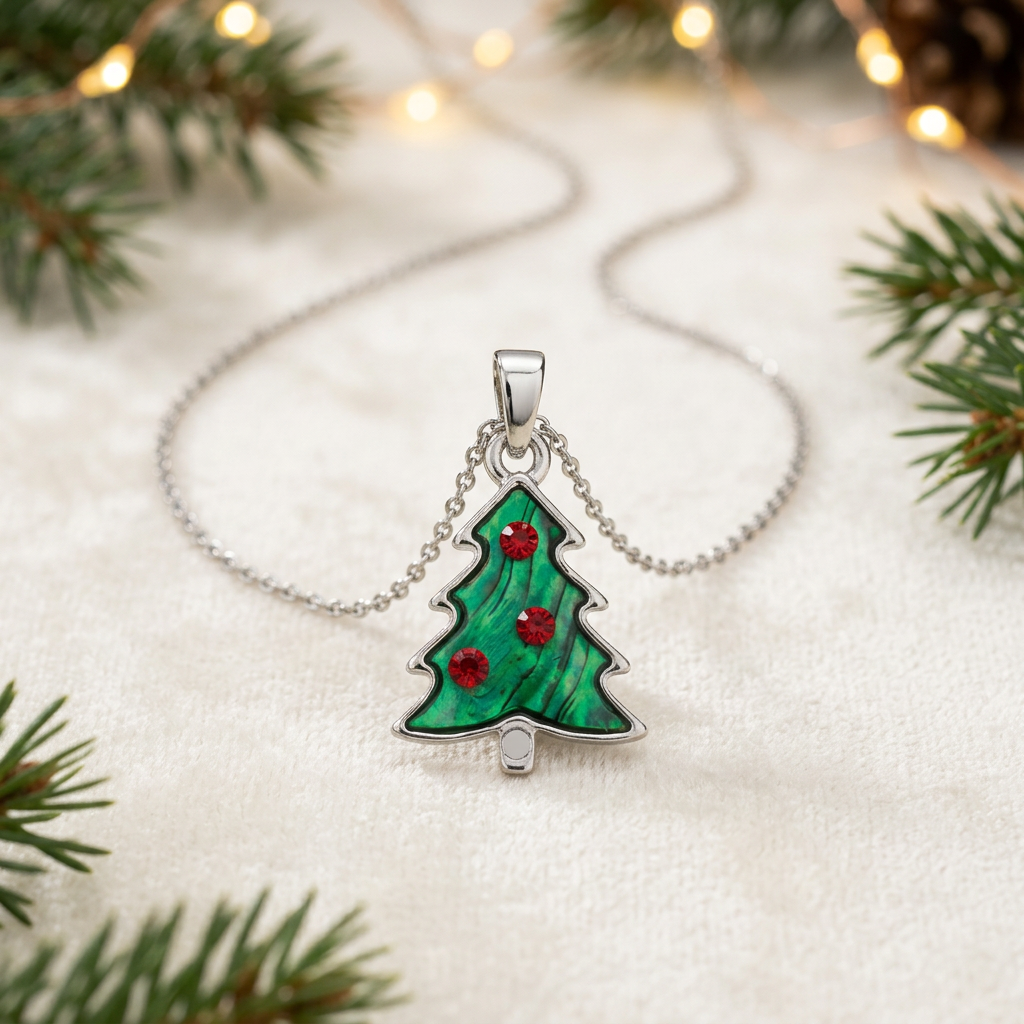 Christmas tree necklace in a festive setting