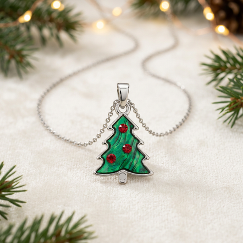 Christmas tree necklace in a festive setting