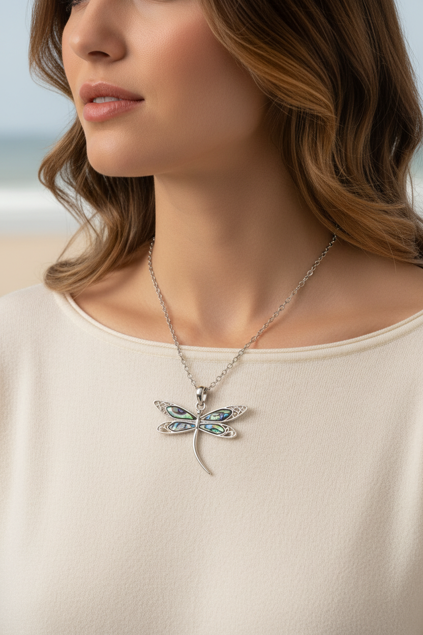 Dragonfly Necklace Worn