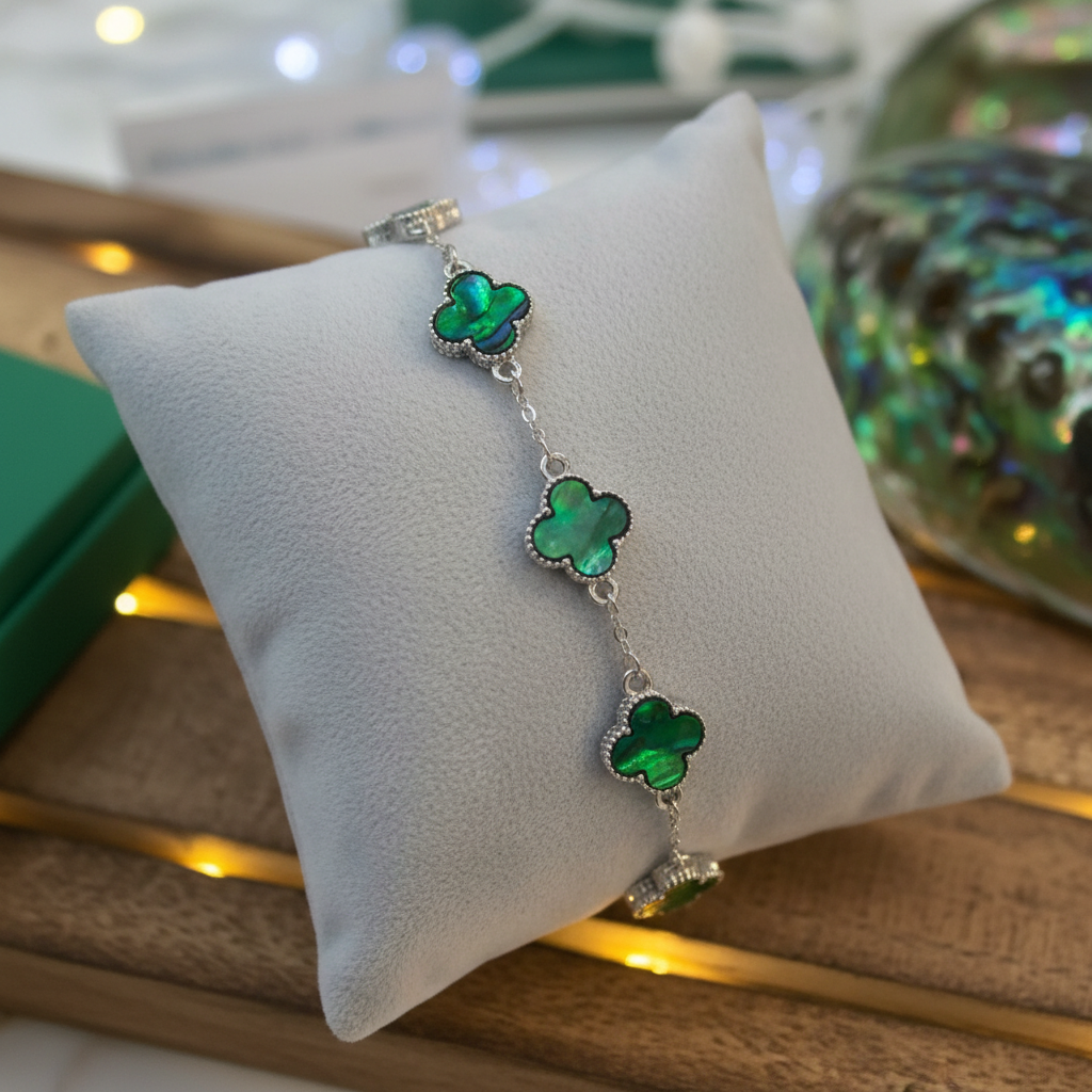 Green Clover Bracelet on Velvet