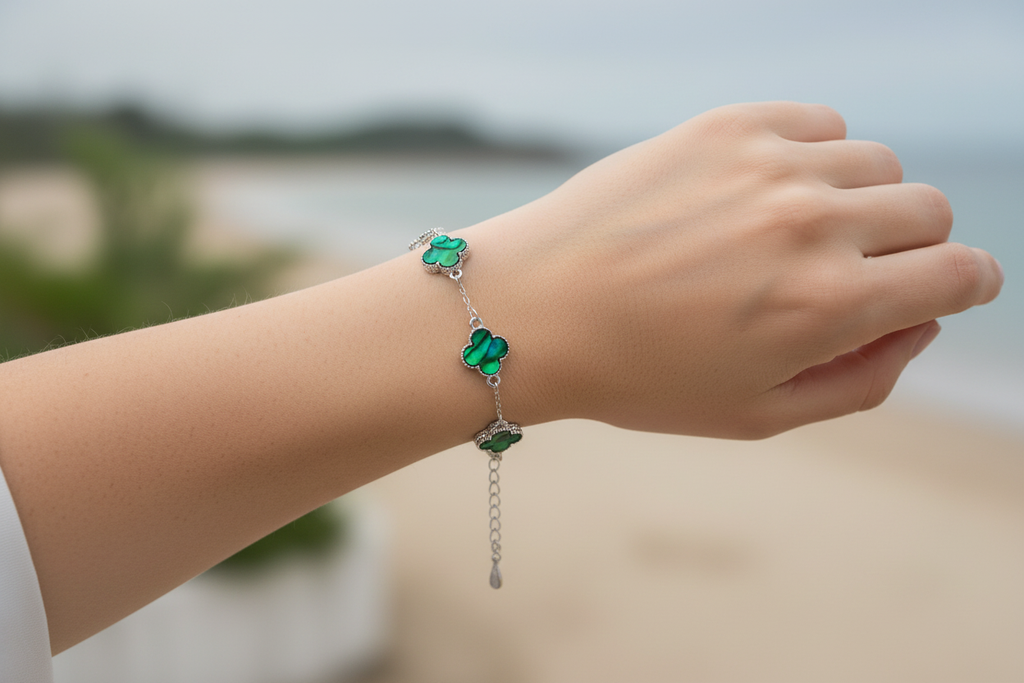 Green Clover Bracelet Worn