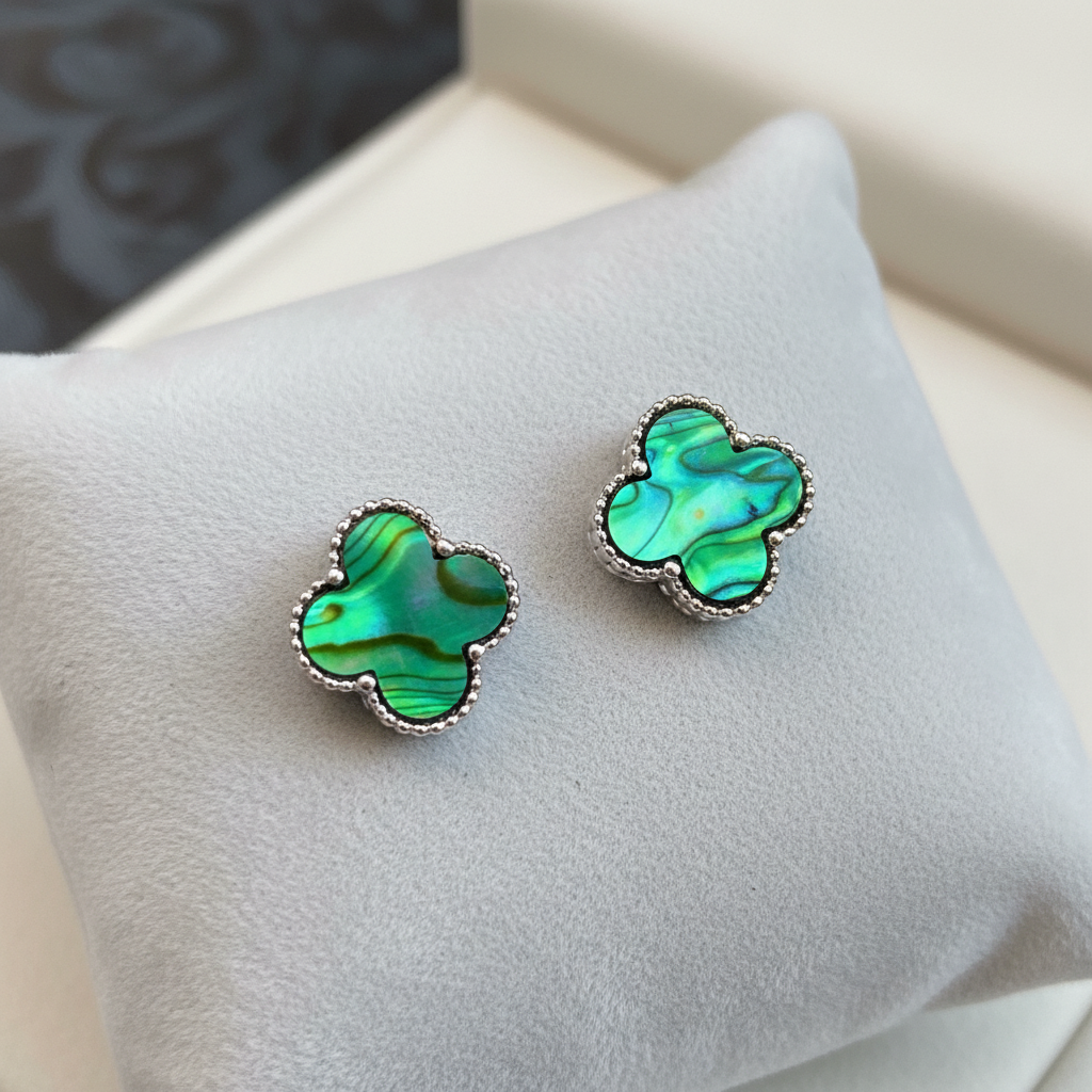 Green Clover Earrings on Velvet