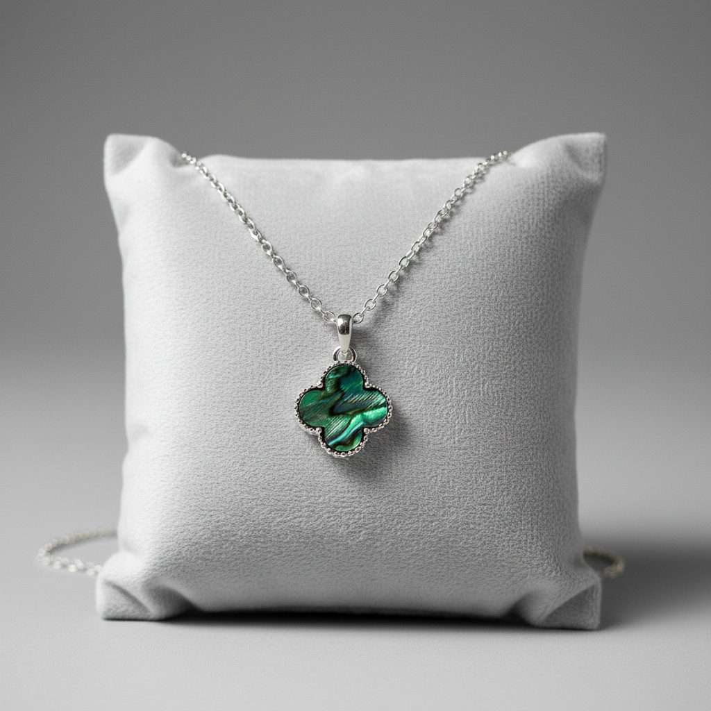 Green Clover Necklace on Velvet