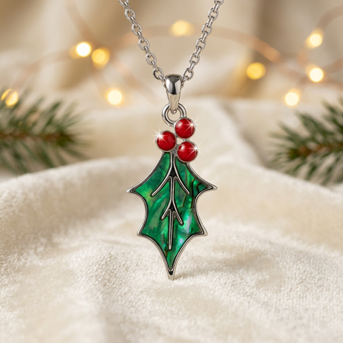 Holly necklace with sparkling red berries