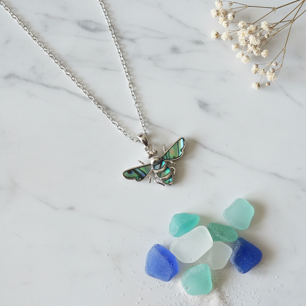 Paua Shell Bee Pendant Necklace Lifestyle