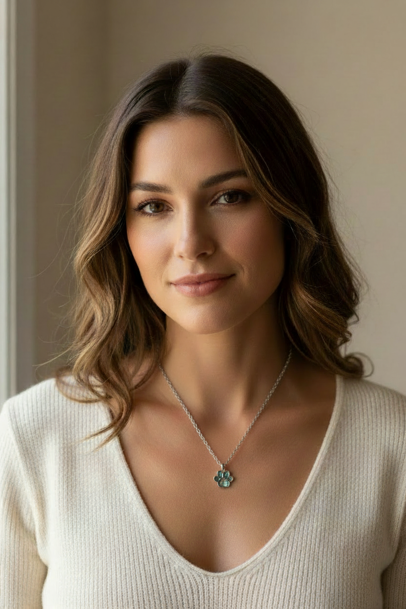 Paw Print Necklace Worn - smaller pendant