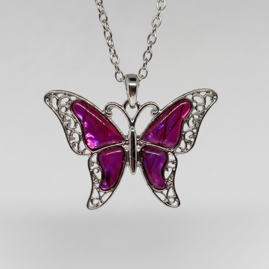 Purple Butterfly Necklace Close-up