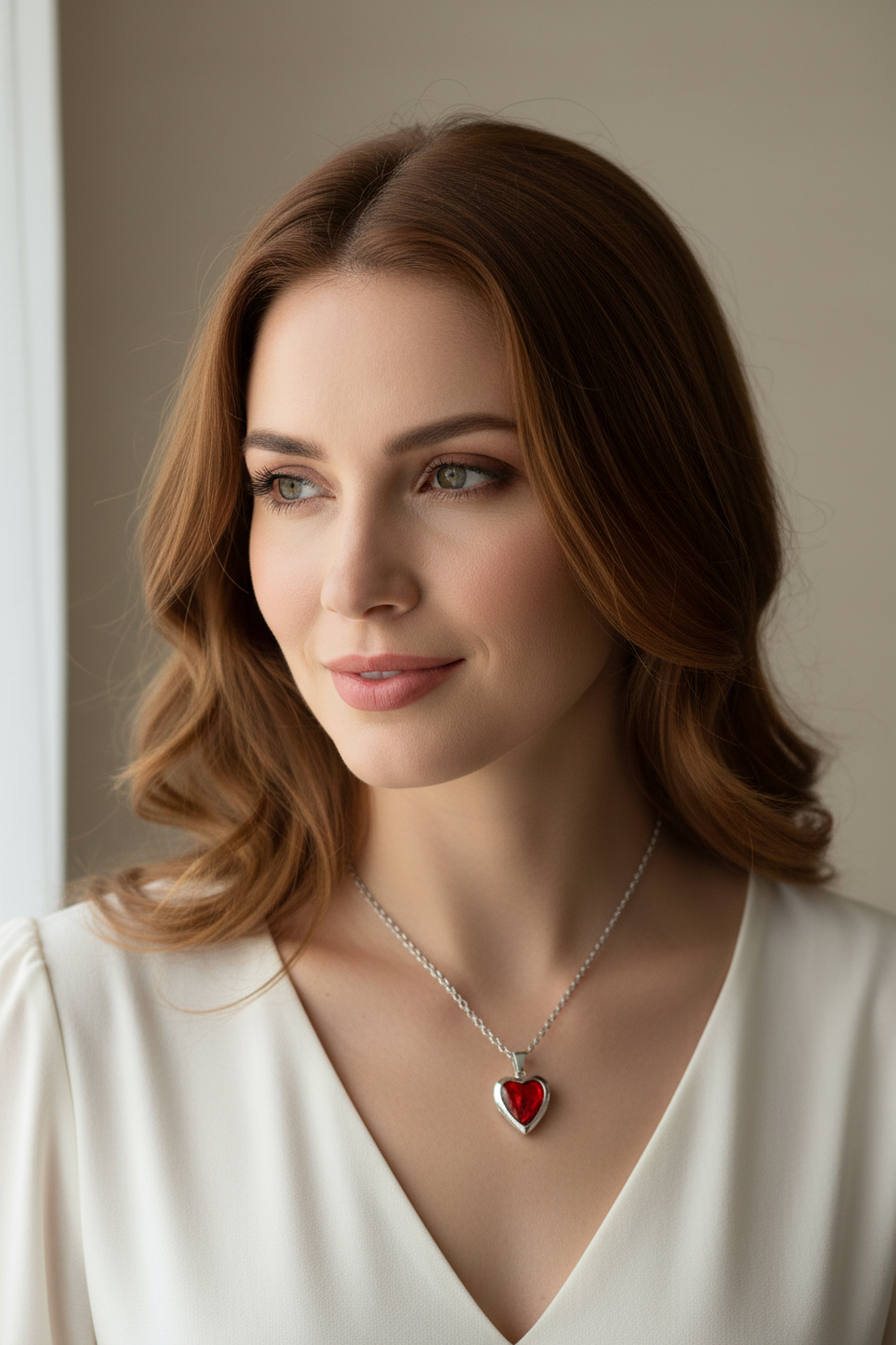 Red Heart Locket Worn