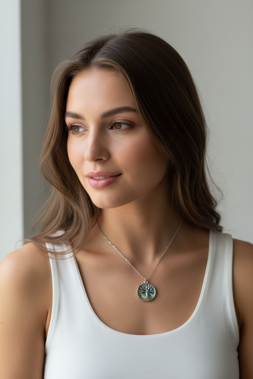 Tree of Life Necklace Worn - smaller pendant